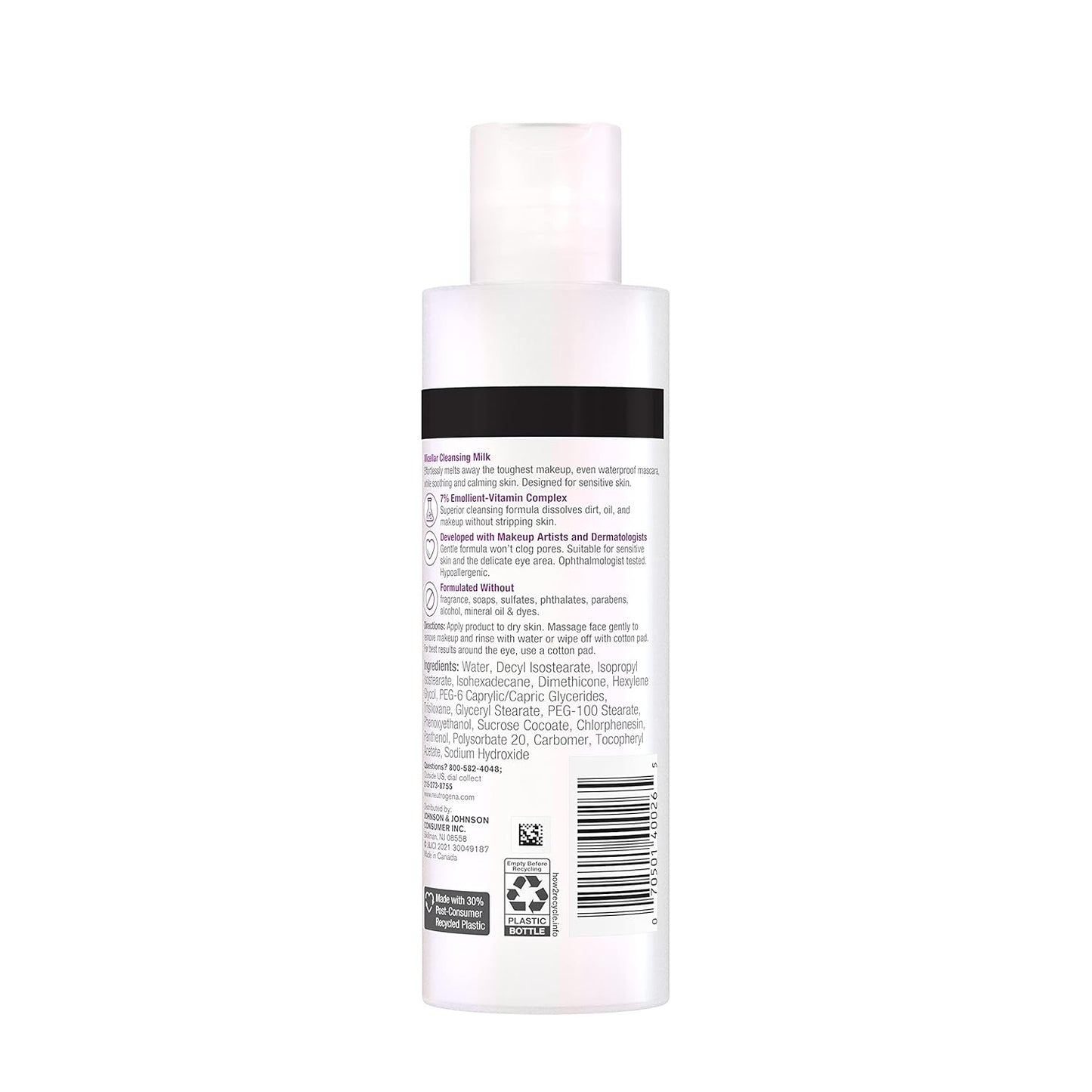 Neutrogena Makeup Remover - Nourishing Micellar Milk with 7% Emollient | Fragrance-Free, 6.7 fl. oz for Sensitive Skin