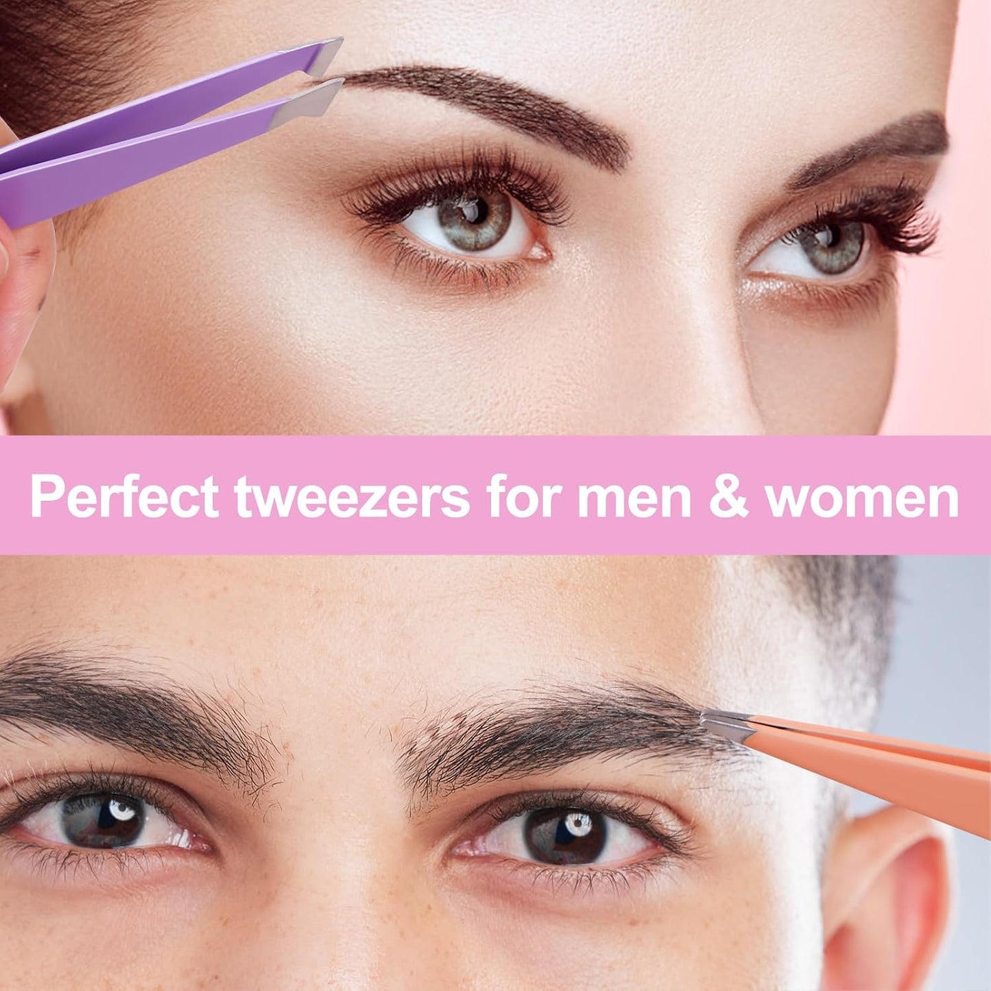 Eyebrow Tweezer Set - 6 Precision Tweezers with Curved Scissors & Leather Travel Case | Beauty Tools for Women