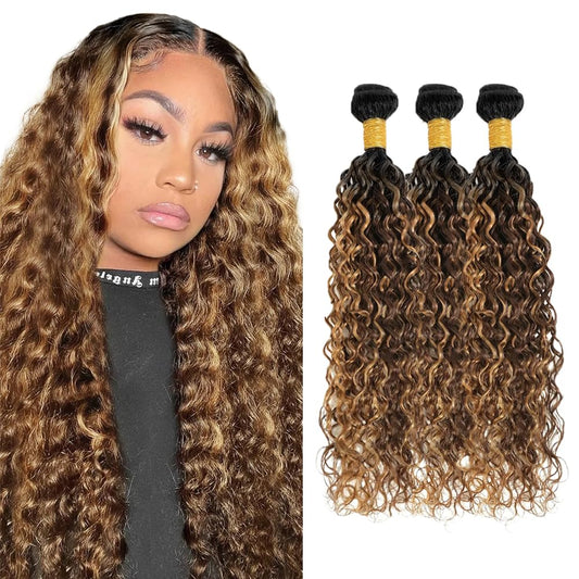 26 28 30 inch LadrXadr Ombre Highlight Bundles Human Hair P427 Human Hair Bundles #4 Water Wave Bundle Honey Brown Bundle 300g