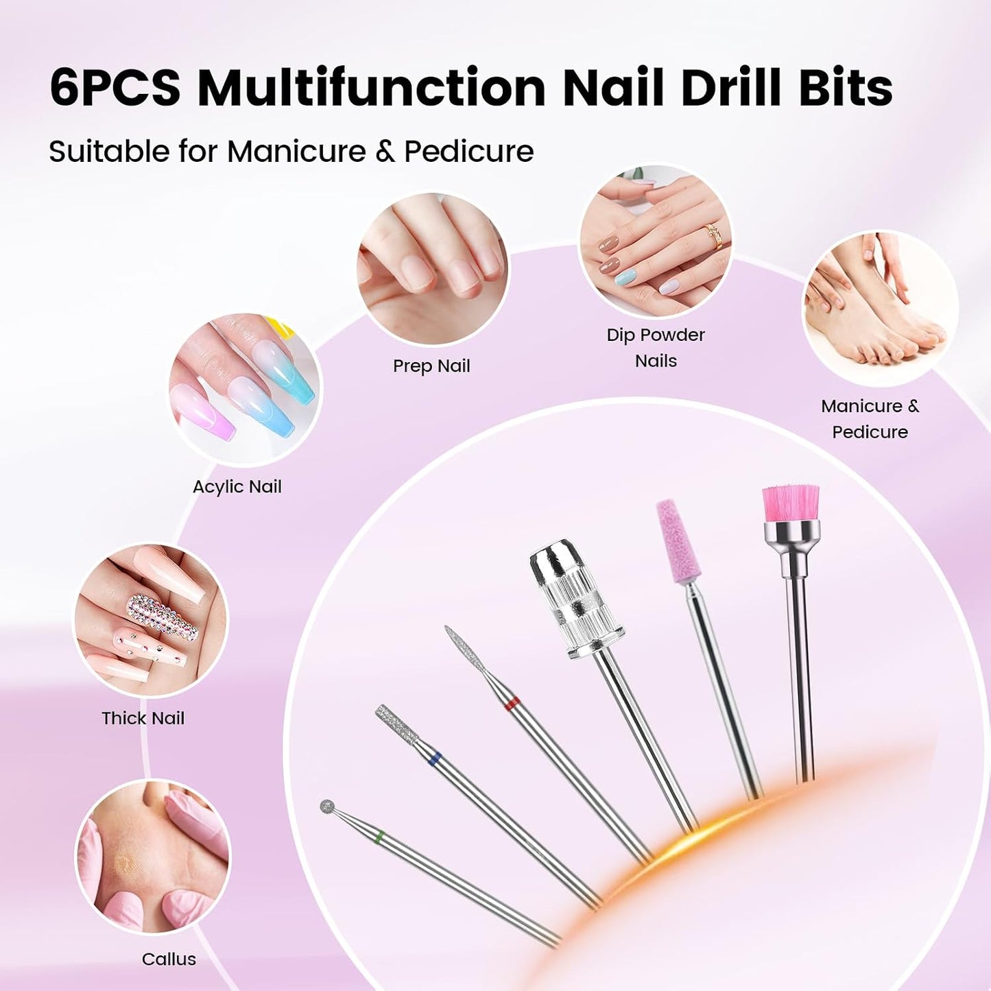 Electric Nail Drill Machine - 35000RPM Cordless Rechargeable Efile for Acrylic Gel Nails | Pink 910