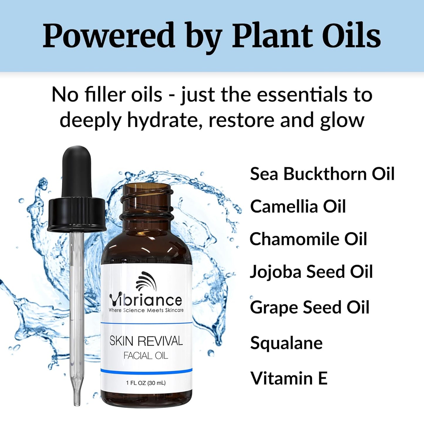 Vibriance Skin Revival Facial Oil - Hydrating Oil for Sensitive & Dry Skin | Vegan, Paraben-Free, Enriched with Vitamin E & Squalane
