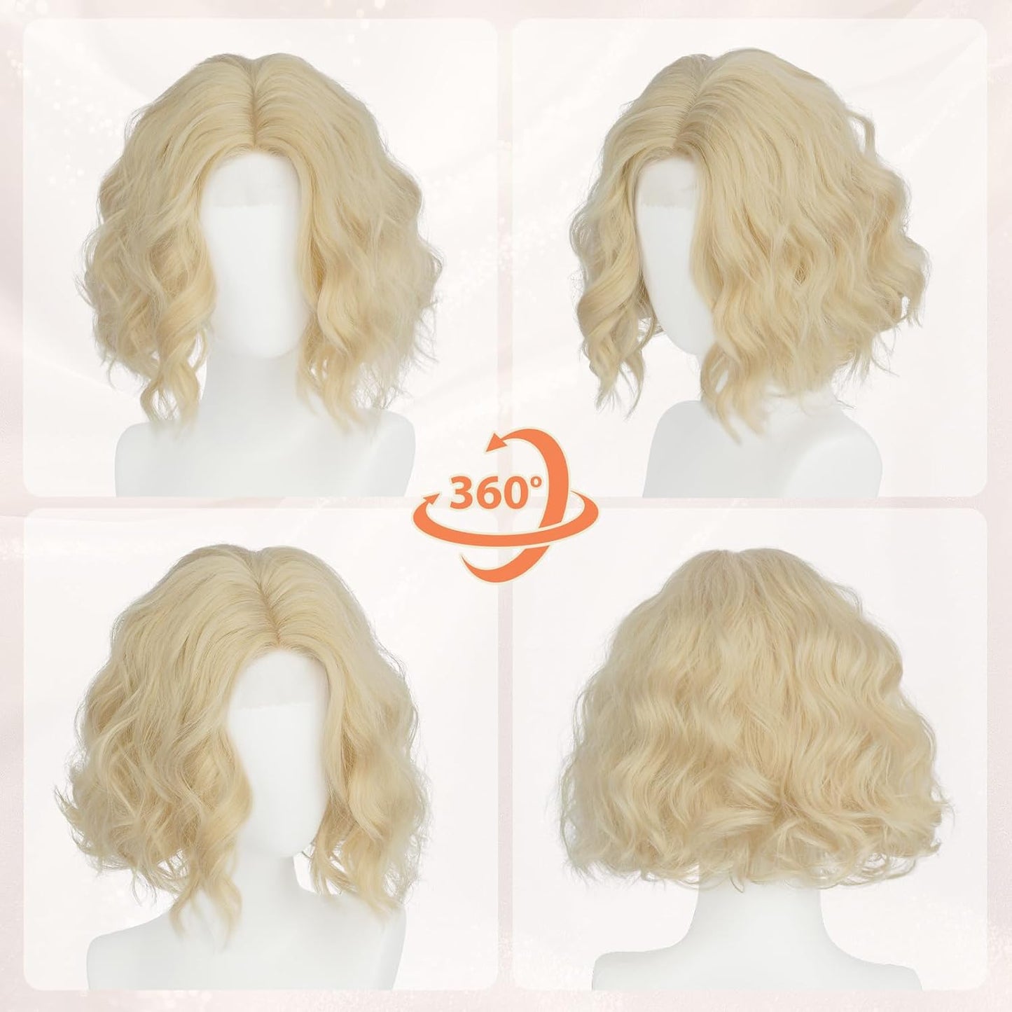 Blonde Bob Wig for Women - Lace Front Short Soft Wavy Curly Synthetic Hair | 11 Inch Natural Look