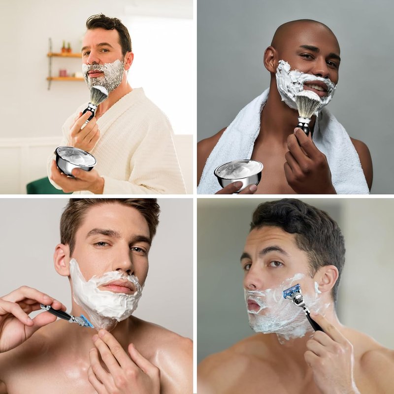 GRUTTI Premium Shaving Kit for Men, 4 in 1 Shaving Set Includes Shaving Stand & Soap Bowl &Brush, Deluxe Safety Mens Razor Holder with Non Slip Base Shaving Kit compatible with Fusion 5