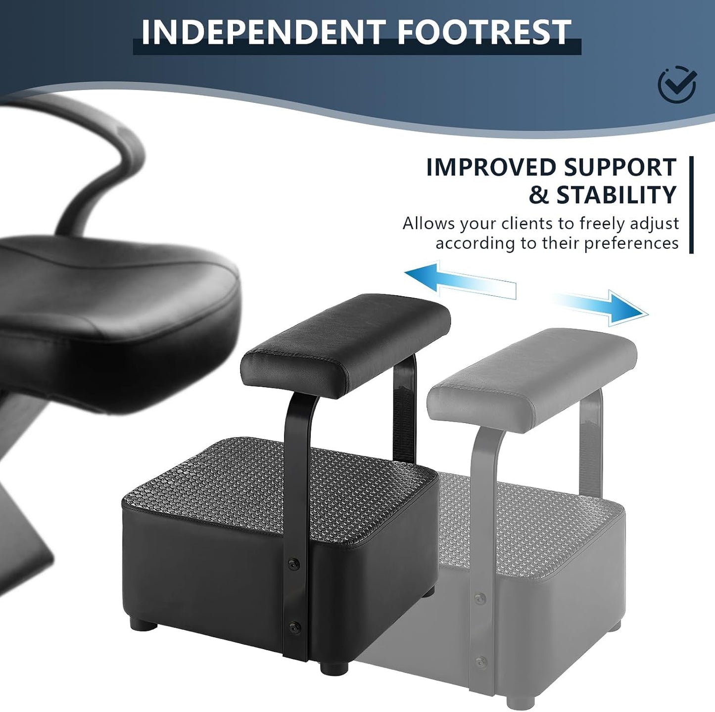 Independent Footrest for Shampoo Bowl - Spa Beauty Ottoman Chair | Black Color