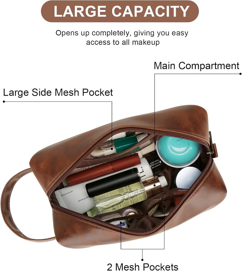 Personalized Men's Travel Toiletry Bag - Waterproof PU Leather Shaving Kit | Perfect Father's Day Gift for Dad, Husband, Boyfriend (M)