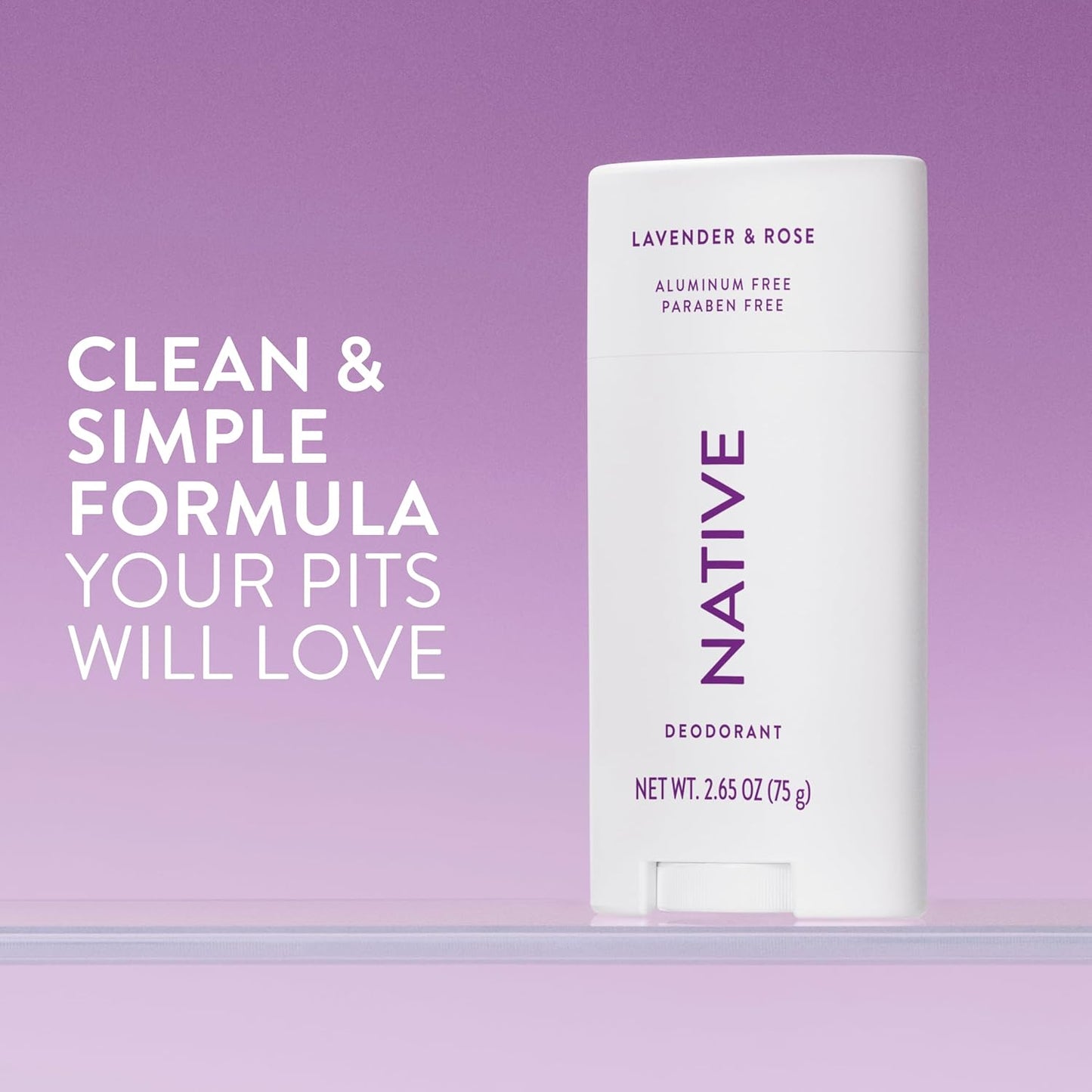 Native Deodorant - Aluminum-Free Lavender & Rose | 72-Hour Odor Control for Men & Women, 2.65oz