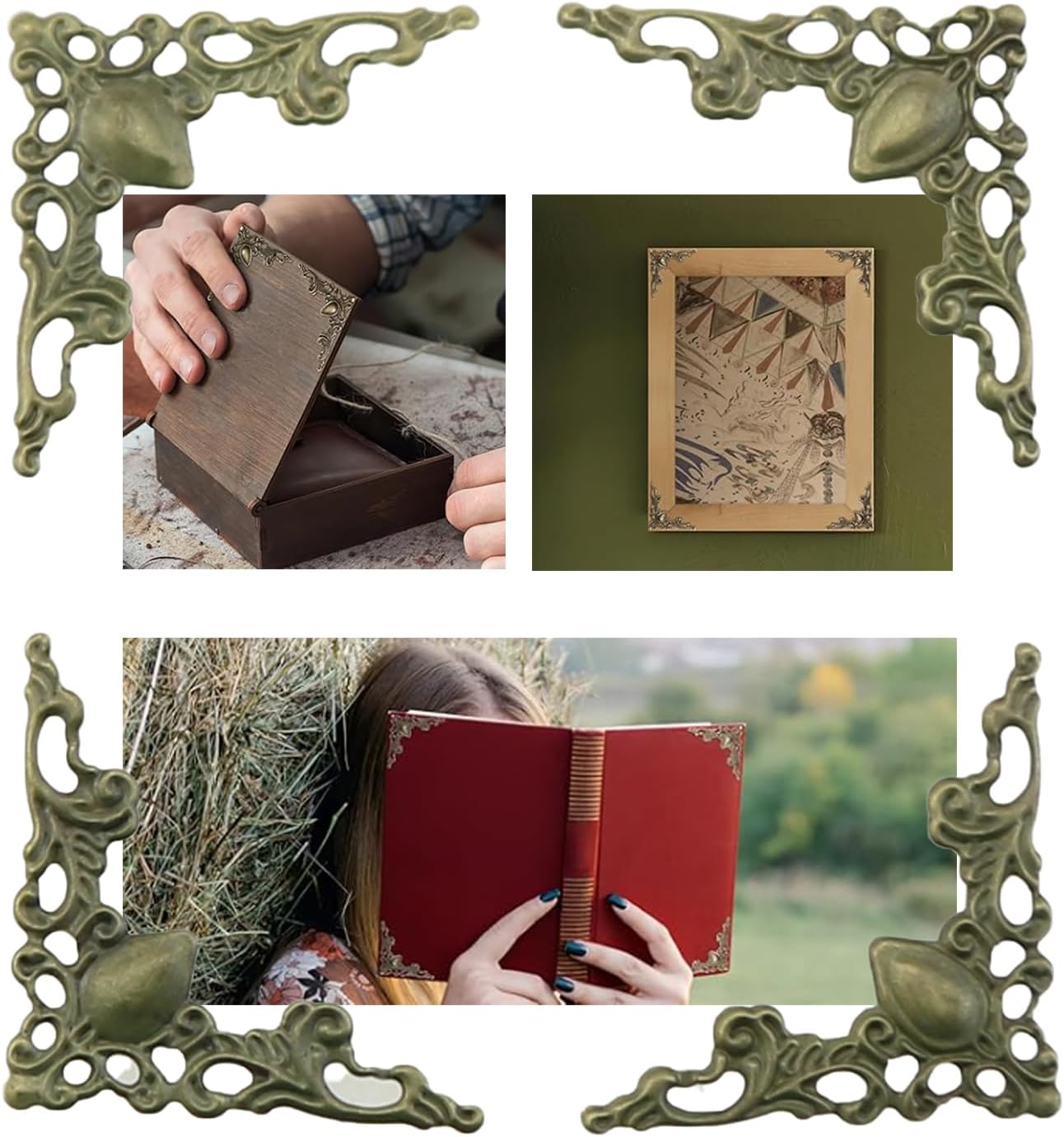 Retro Photo Frame Set - 24PCS Hollow Triangular Iron Flower Corner Protectors | Decorative Edging Accessories