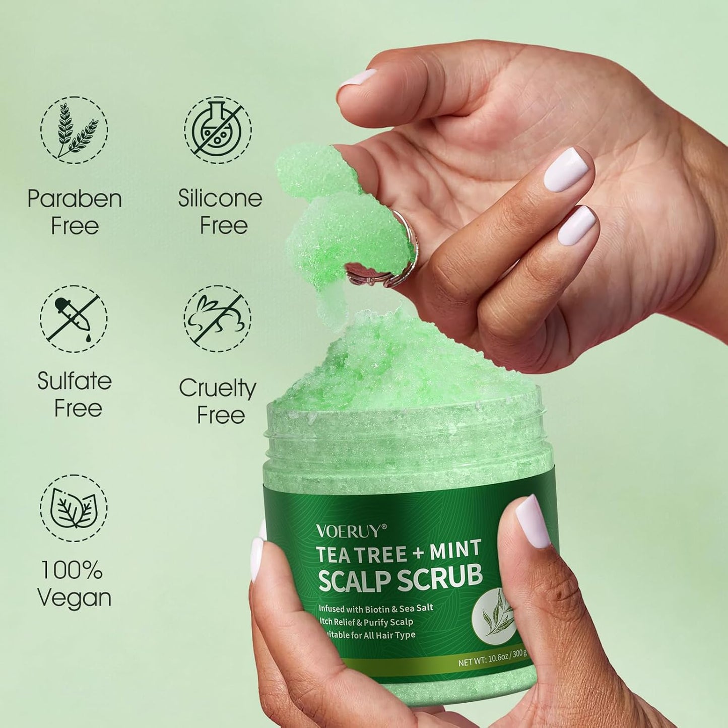Tea Tree Scalp Scrub - Exfoliating Shampoo with Mint Oil & Silicone Massager | 10.6oz/300g