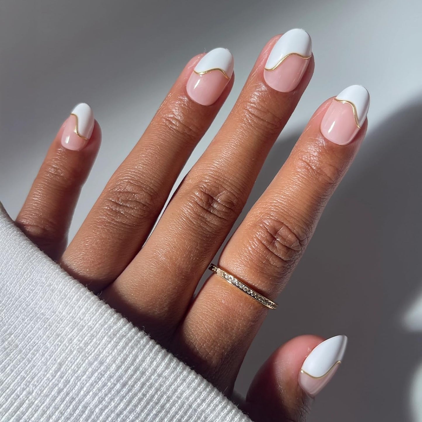 Glamnetic Press On Nails - Short Almond Polka Dot French Tips | Glossy Finish | 30 Nail Kit with Glue - 15 Sizes Available