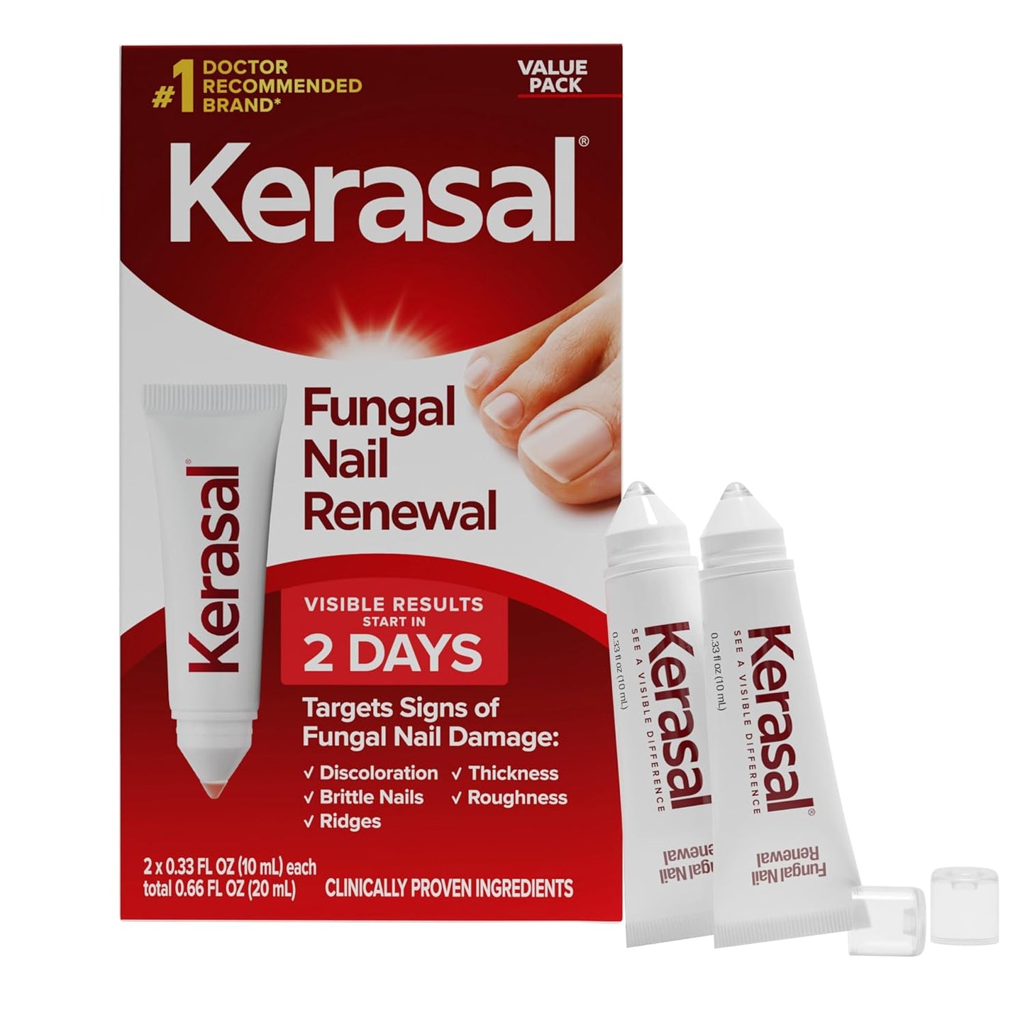 Kerasal Nail Care Brush - Restore & Repair Damaged Nails, Smooth Uneven Texture | 0.43 fl oz, 2 Applicators