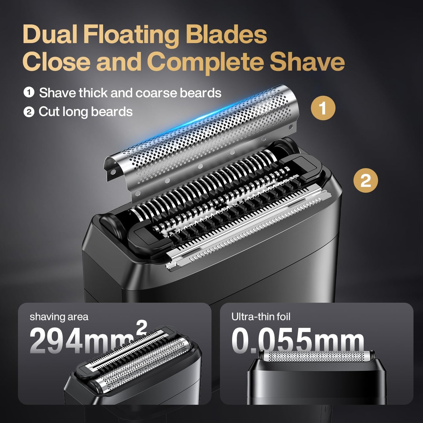 Electric Foil Shavers for Men, Mini Electric Razor for Face,Dual Floating Heads, IPX7 Waterproof Cordless Razor with LED Display & Fast Charge, Perfect for Trips
