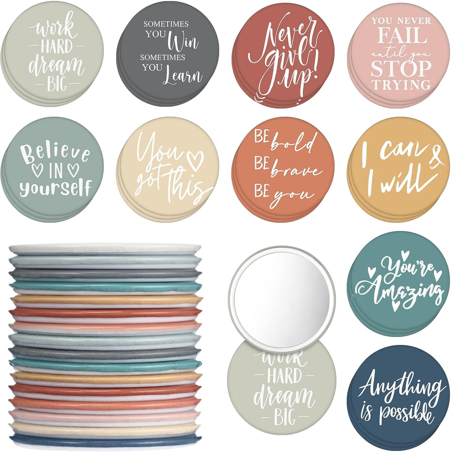 Inspirational Compact Mirrors - 30 Pcs Bulk Set for Women | 2.76 Inch Portable Purse Pocket Mirrors - Perfect Gifts for Teachers & Nurses
