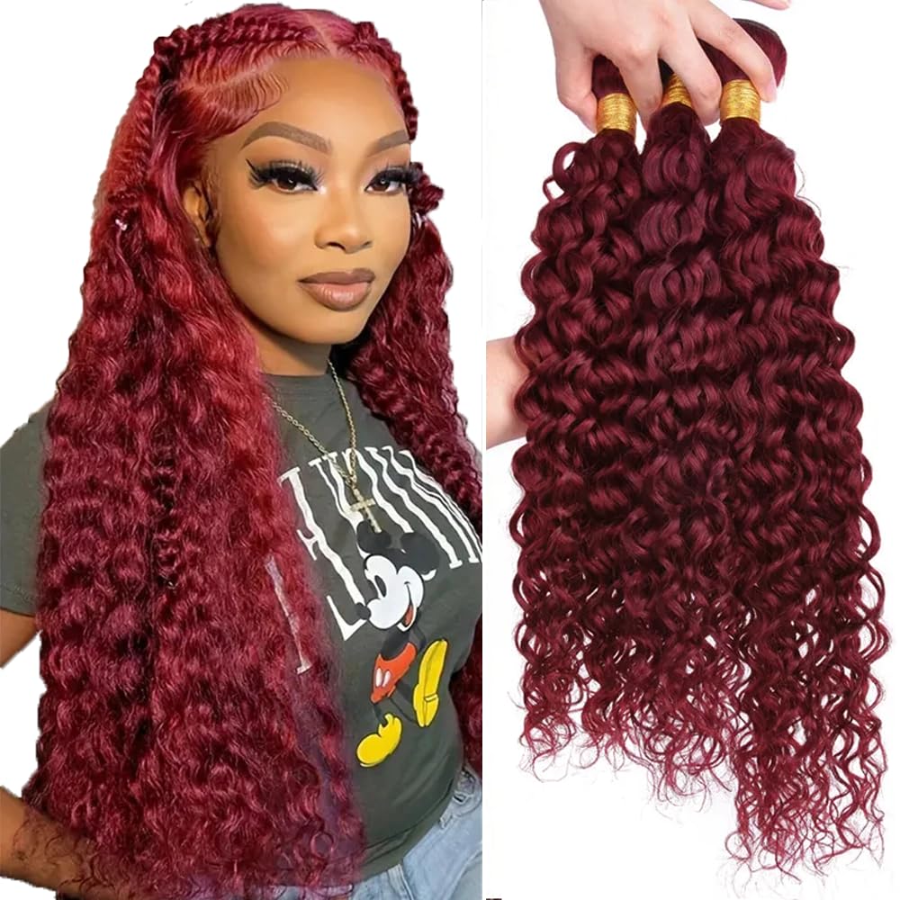 #99J Burgundy Bundles Human Hair Water Wave Bundles 28 28 28 Inch Wine Red Water Wave Bundle Unprocessed Brazilian Virgin Weave Hair 3 Bundle 50 Gram Per Bundle