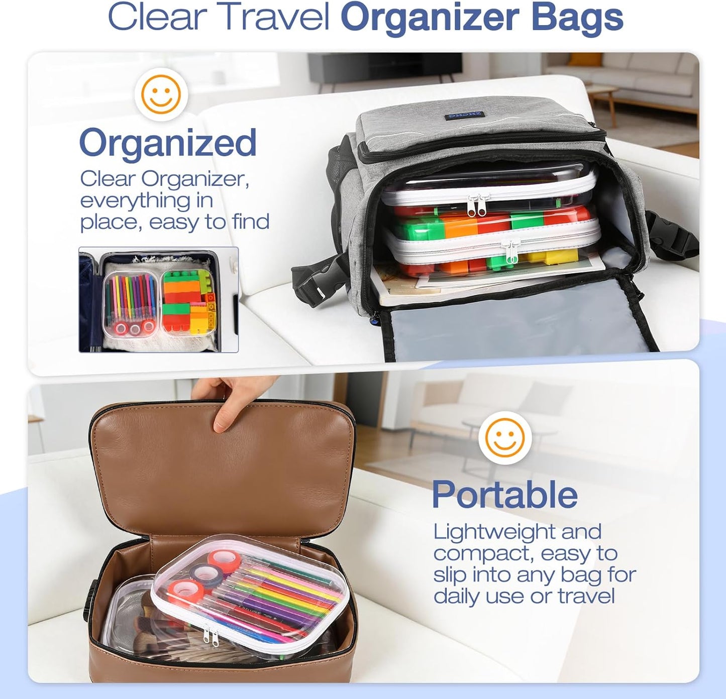 Clear Hard Shell Zipper Case - 4 Pack Diaper Bag Organizer Pouches | Waterproof Toiletry & Makeup Bags for Travel