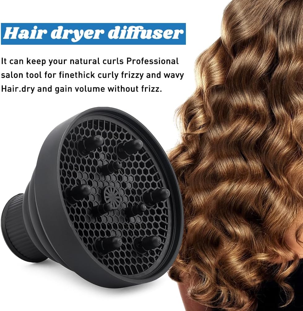 Collapsible Hair Dryer Diffuser - Portable Attachment for Thick Hair | Travel-Friendly Design (Black)