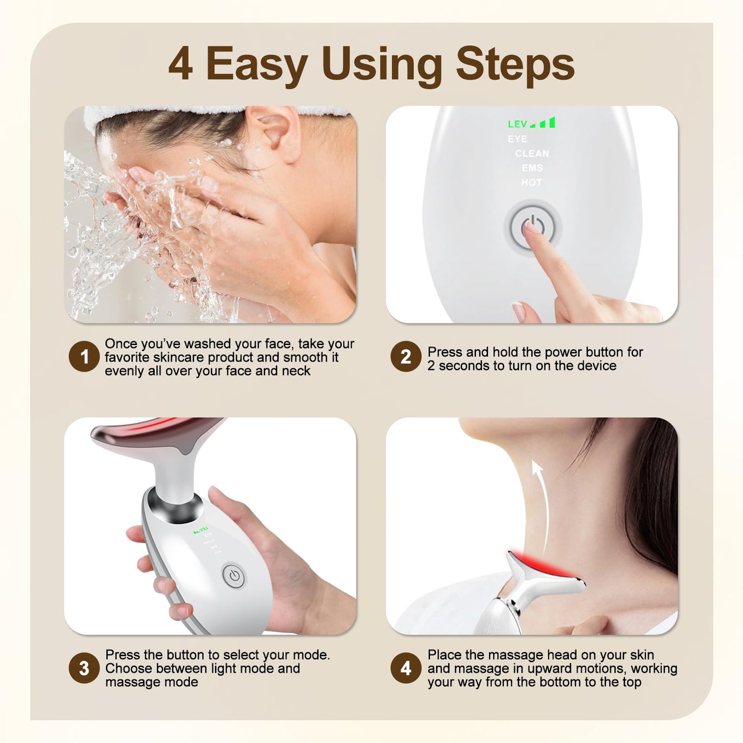 Face Beauty Device, 7 Color Multifunctional Facial Massager, Portable Face Massager Tool for Skin Care, Firming, Smoothing, Glossy White