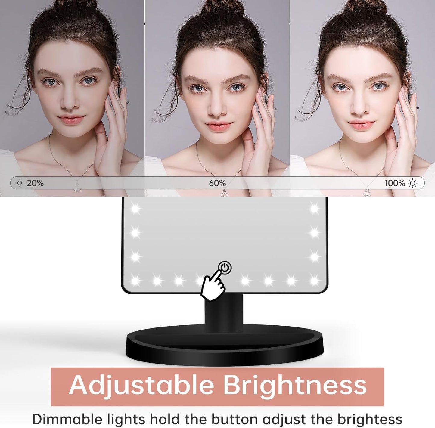 Large Lighted Makeup Mirror - 10x Magnification, 360° Rotation | Adjustable Brightness for Desk Use