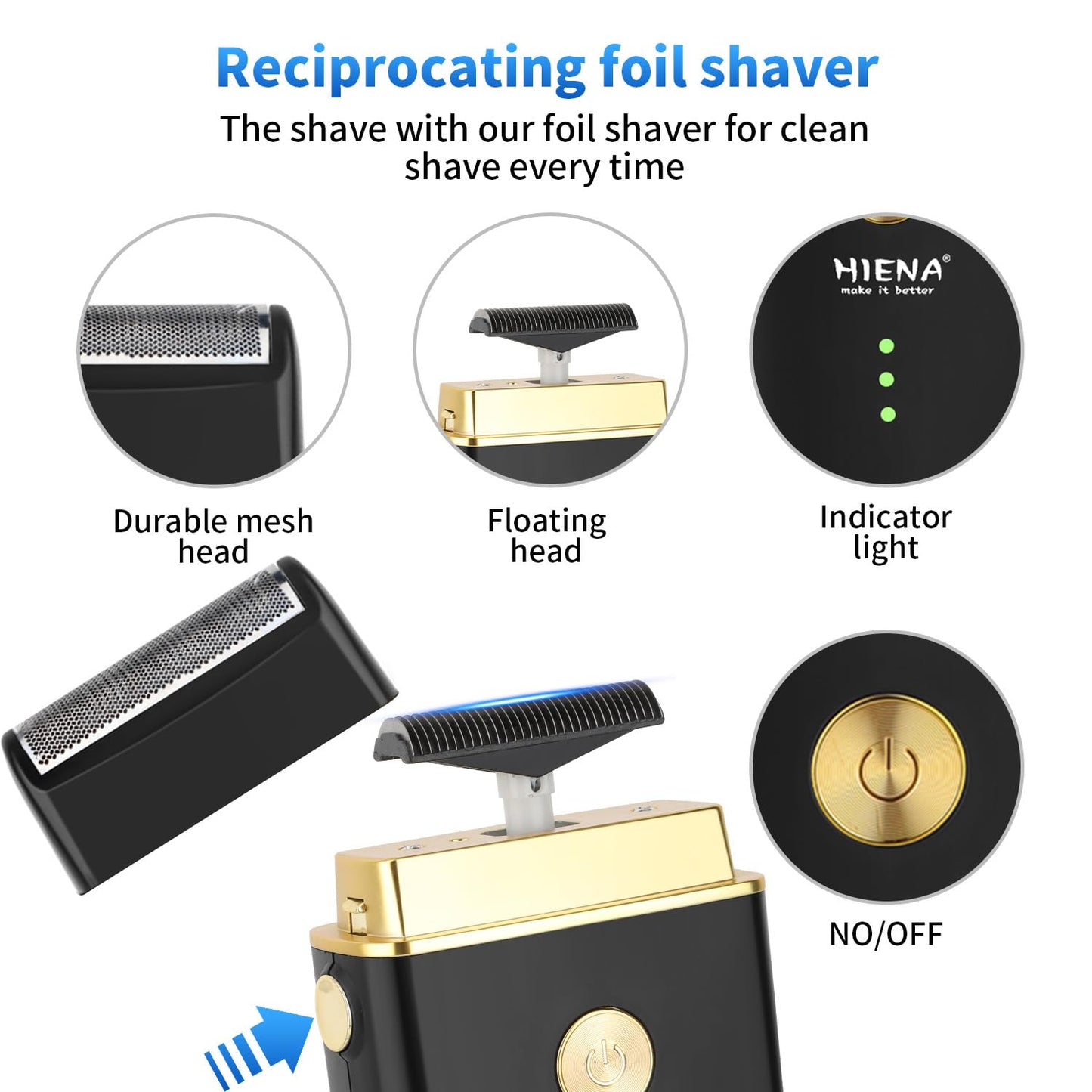 HIENA PRO Barber Clipper Set & Trimmer Kit for Men, Professional Electric Foil Shaver and Beard Trimmers, Men's Facial Grooming Tool, USB Charging, Perfect Gifts for Men