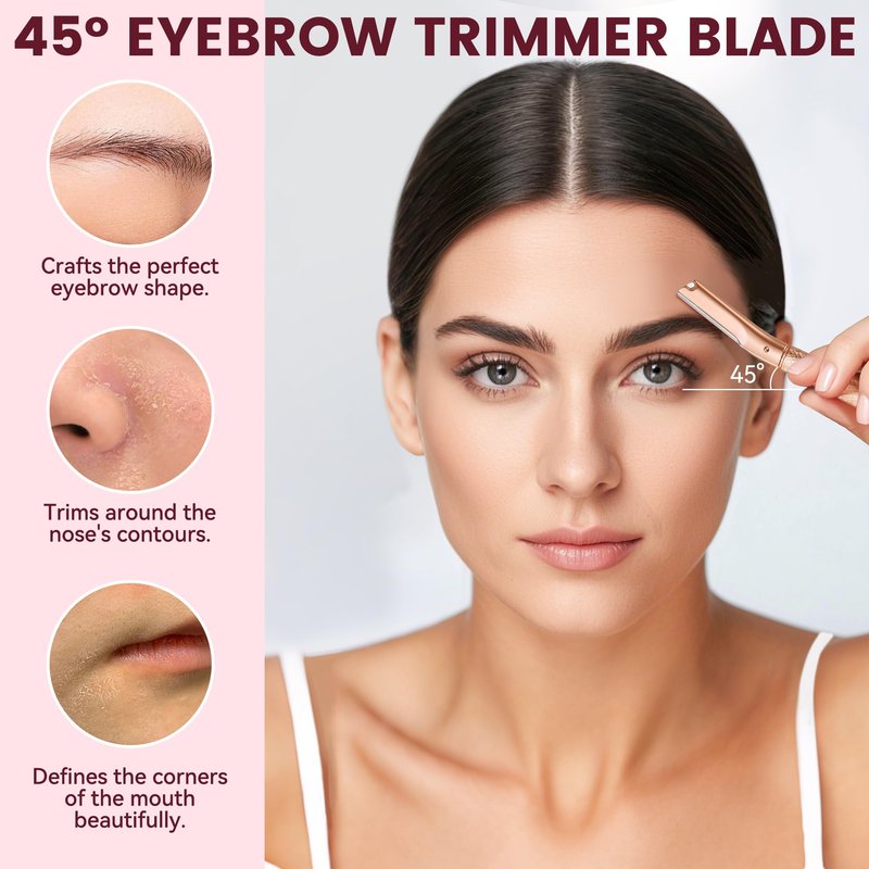 Eyebrow Razor-Face Razors for Women-Dermaplaning Tool for Face Exfoliation & Peach Fuzz with 12 Refill Blades-Facial Dermaplane Razors Shaver-Rose Gold