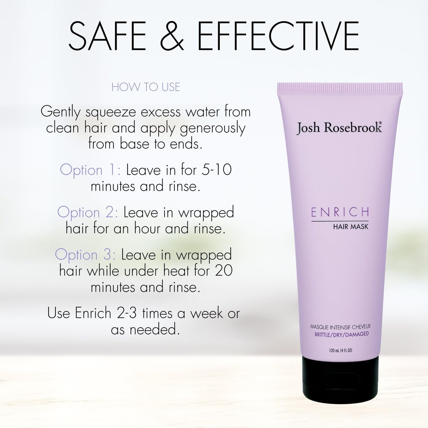 Josh Rosebrook Enrich Hair Mask for Dry & Damaged Hair, Deep Conditioning & lightweight - Anti-Frizz Leave-In Repair Treatment For Split Ends & Breakage, 4 fl oz