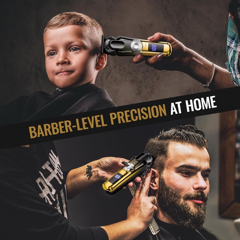 Hair Clippers for Men - Cordless T-Blade Beard Trimmer with LED Display | Rechargeable Self Haircut Kit with 3 Combs