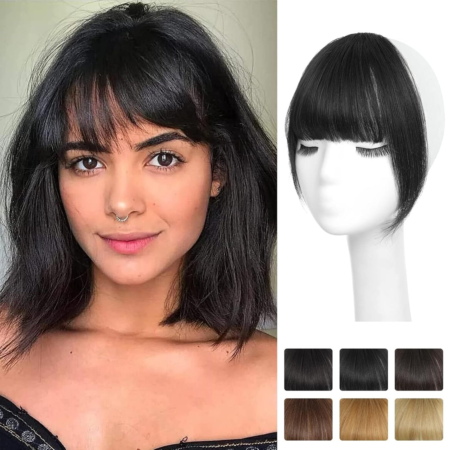 Bangs Hair Clip - 100% Real Human Hair Extensions | Natural Black Wispy Fringe for Women