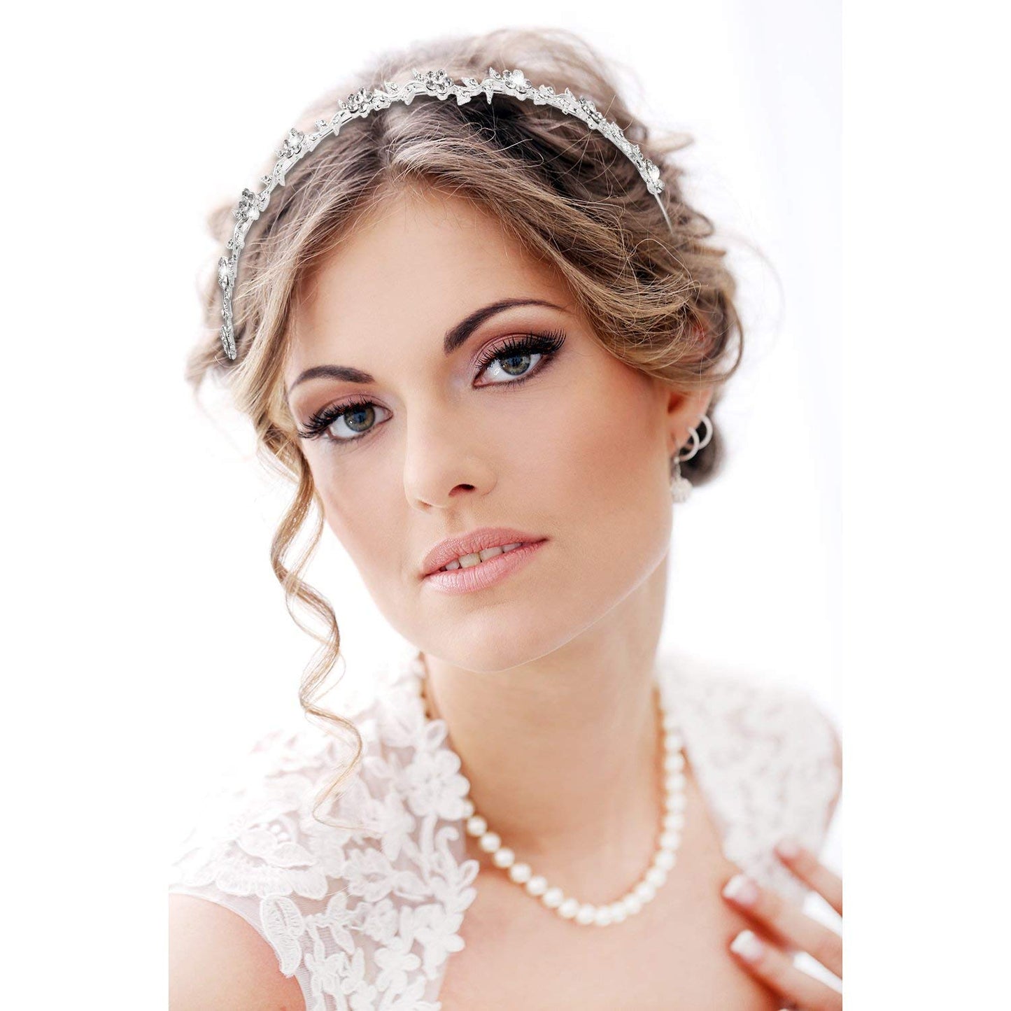 Pangda 2 Pieces Flower Headband for Women Thin Flower Headbands Wedding Headpiece Tiara Hair Accessories Rhinestone Crystal Bands Pearl Leaves Crown for Bridal Bridesmaids Prom First Communion