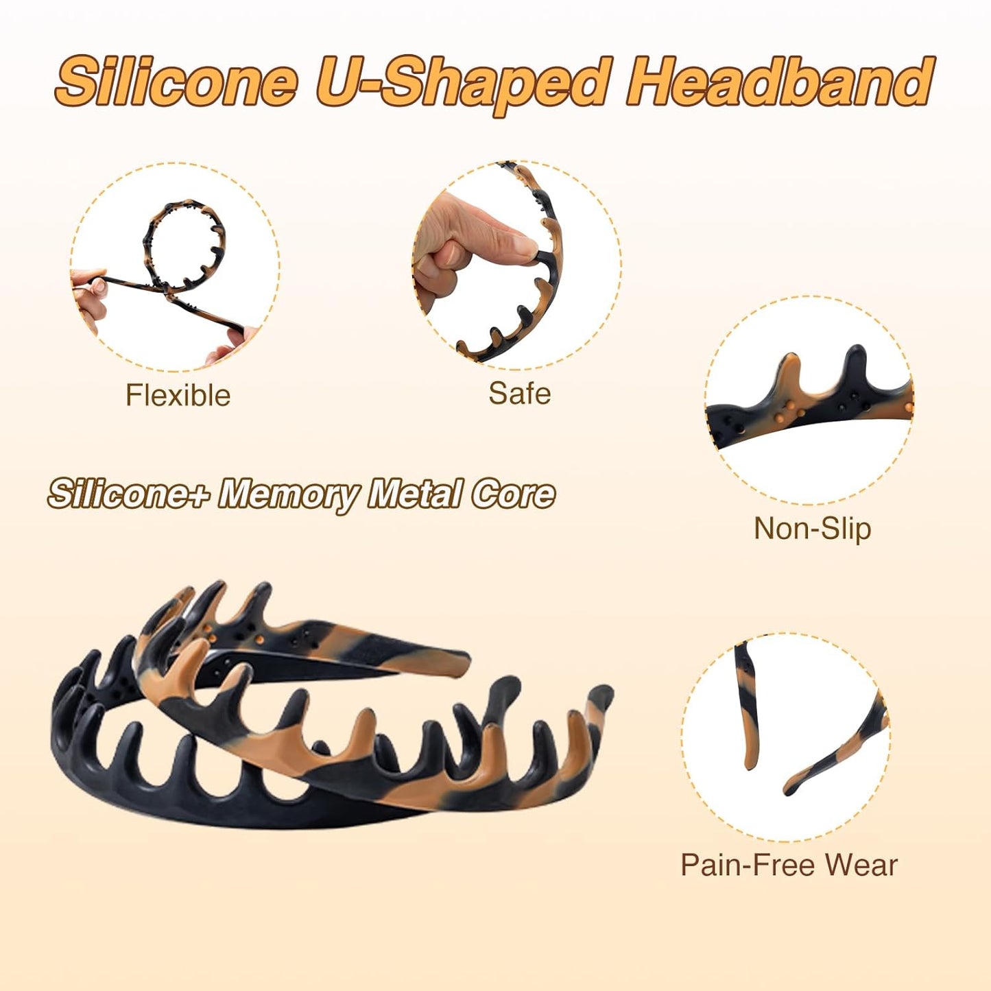 Silicone Comb Headbands for Women - Non-Slip, No Headache Design | 2-Pack in Tortoise & Black
