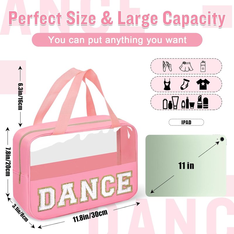 Dance Bag for Girls - Chenille Letter Clear Makeup & Shoe Storage | Toddler Ballet Accessory in Pink