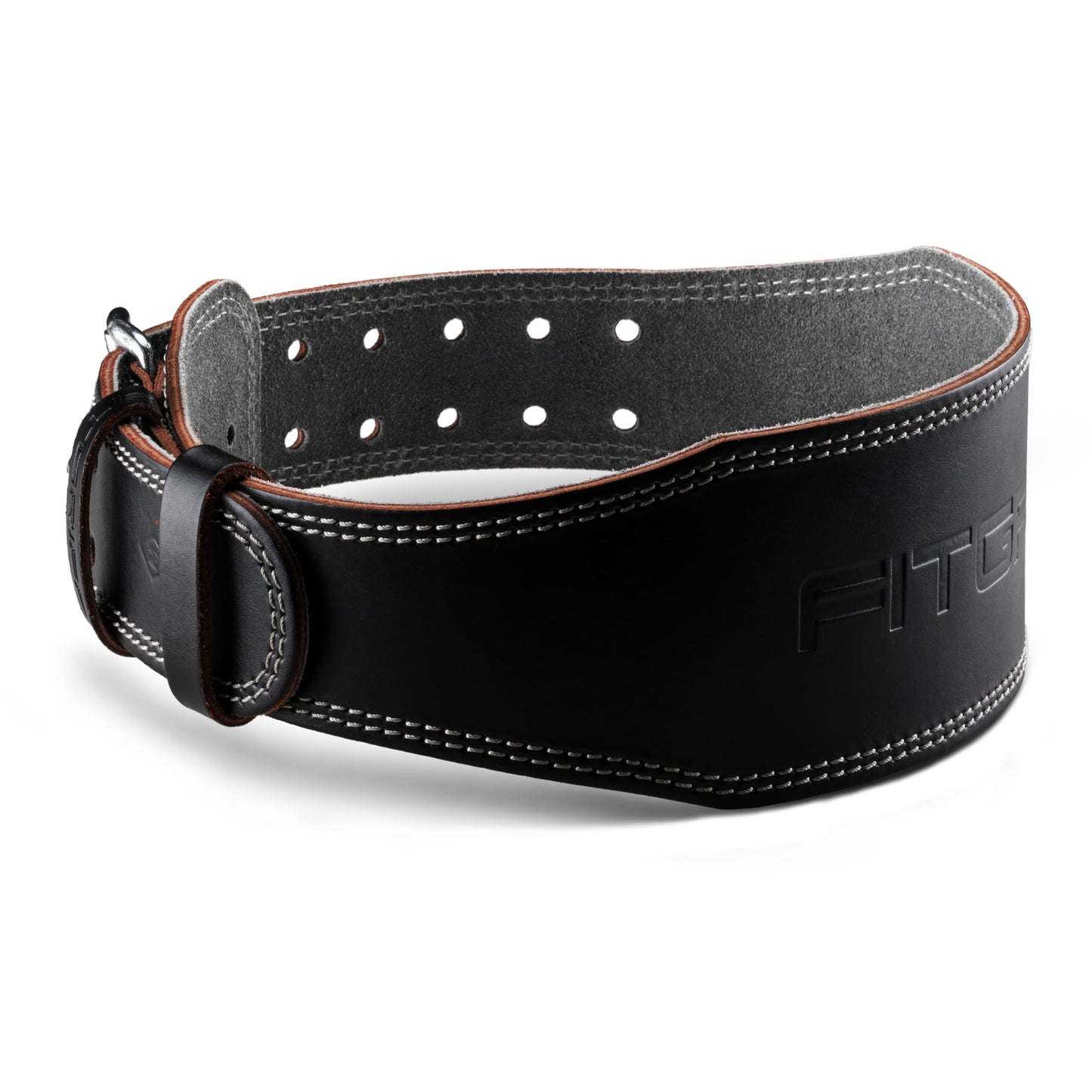 Fitgriff® Classic Weight Lifting Belt (100% Leather) for Men and Women - Gym Belt for Squats, Deadlift, Back Support (L, Black (4 inch))