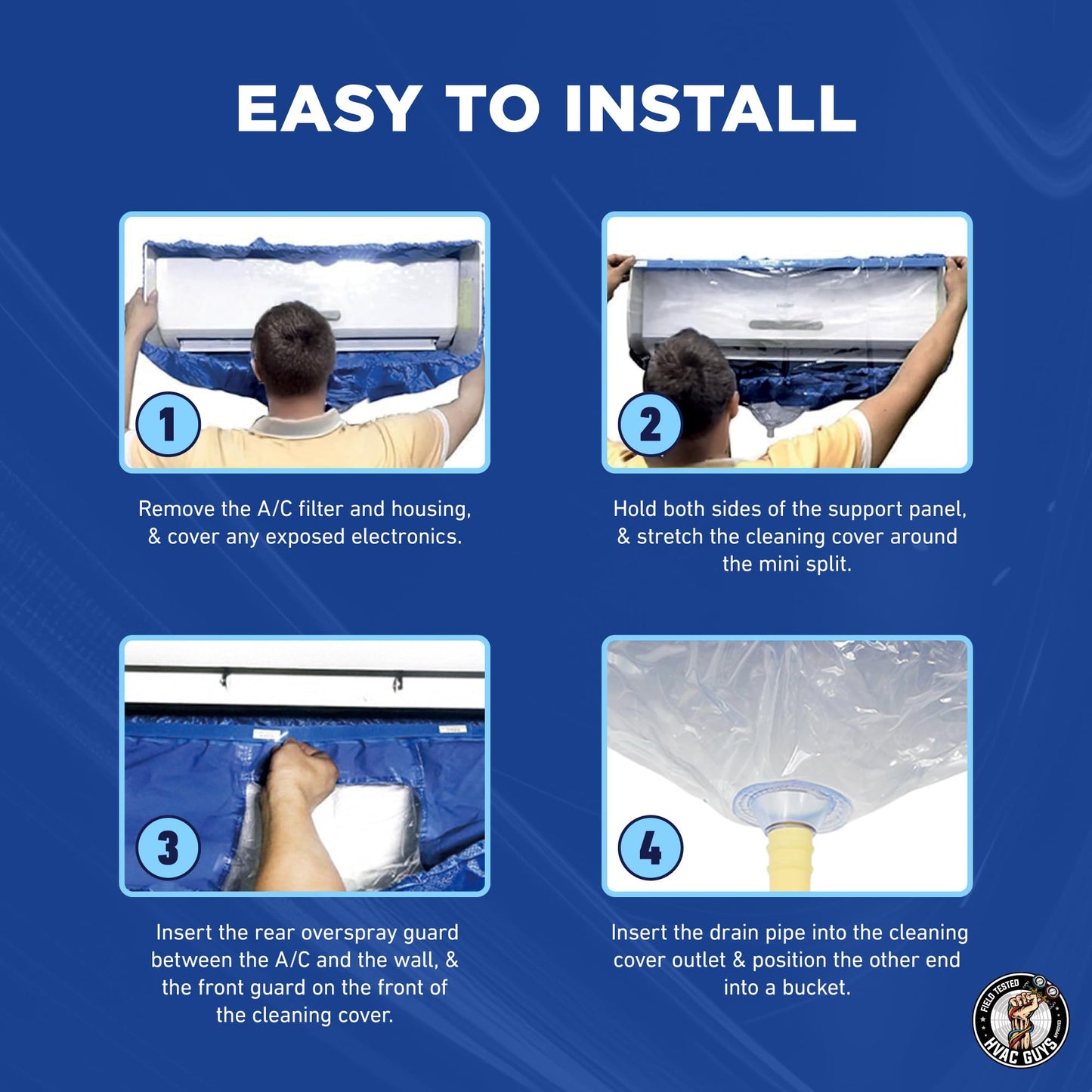 Mini Split Cleaning Bag | 360 Waterproof Design | Fits Systems 27in - 39in Long | Mini Split Cleaning Kit Includes Overspray Guards and Drain Hose