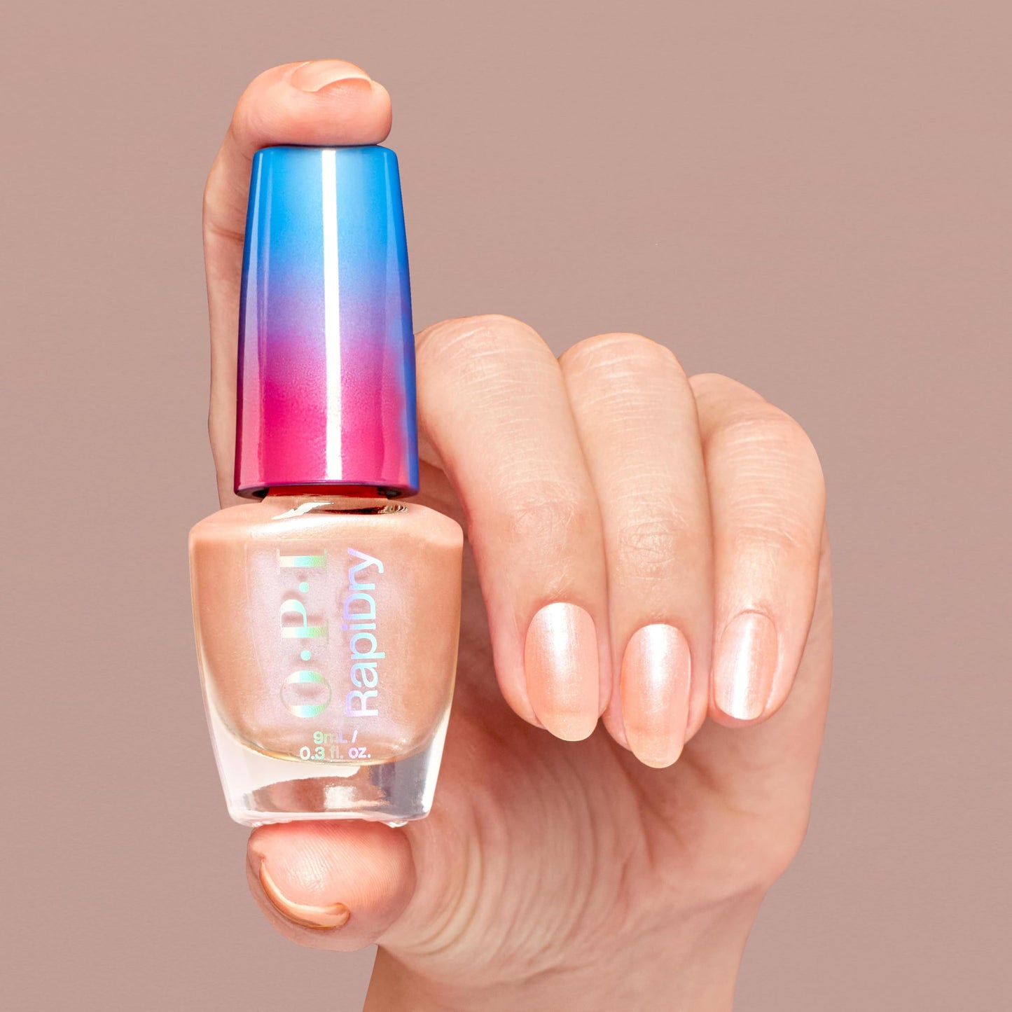 OPI RapiDry All Touchy Feely | Semi-sheer Soft Peach Pearl Quick Dry Nail Polish | Vegan, Smudge Proof, Fast Drying