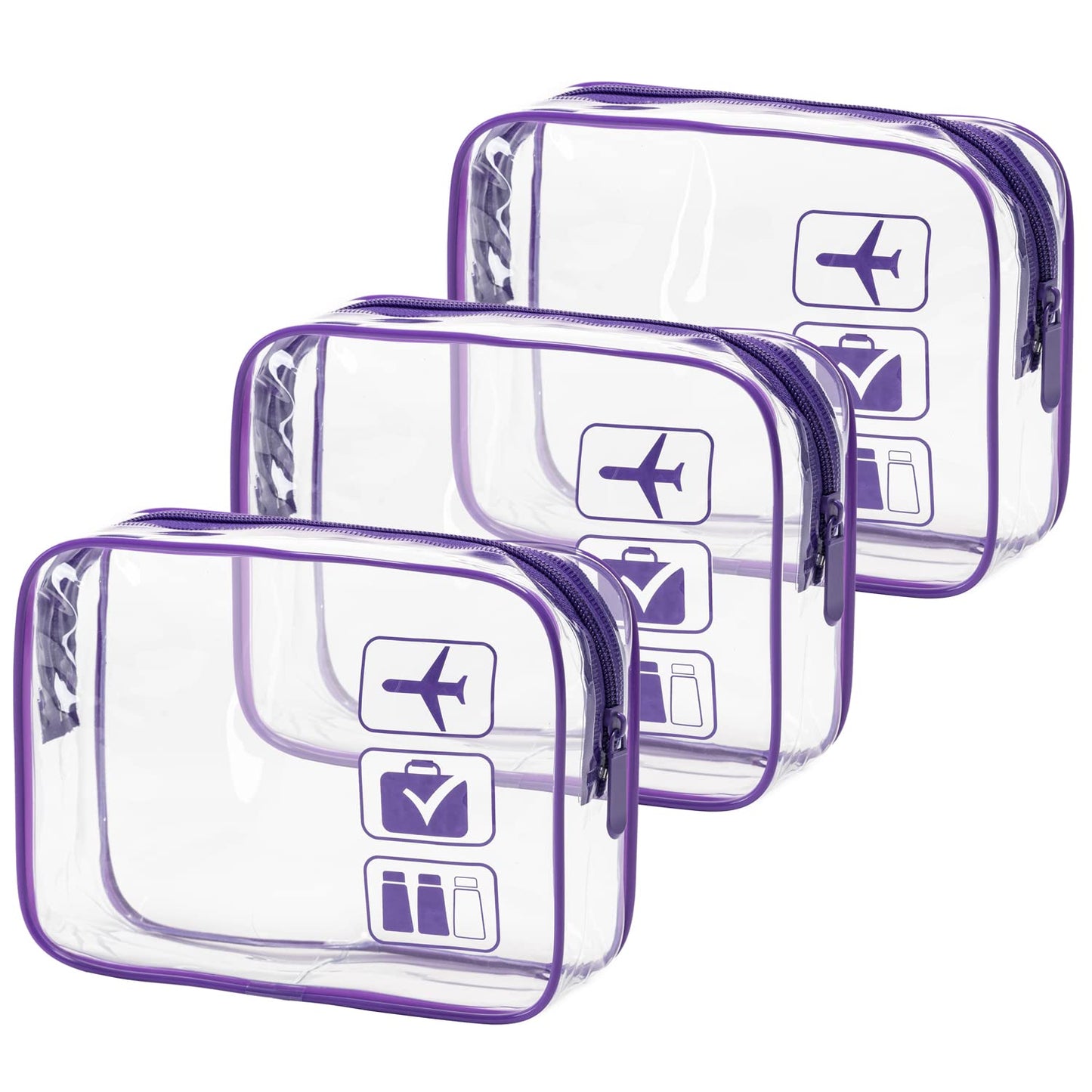 TSA Approved Clear Toiletry Bag Set - 3 Pcs Quart Size Travel Makeup & Cosmetic Organizer | Black