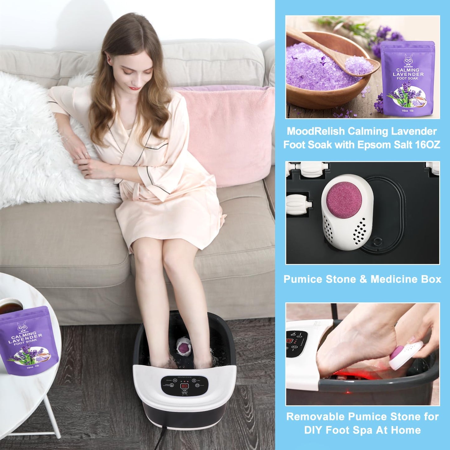 Foot Spa Bath Massager | Heated Vibration Massage with Bubbles & Jets - 22 Rollers, Adjustable Temp, Black