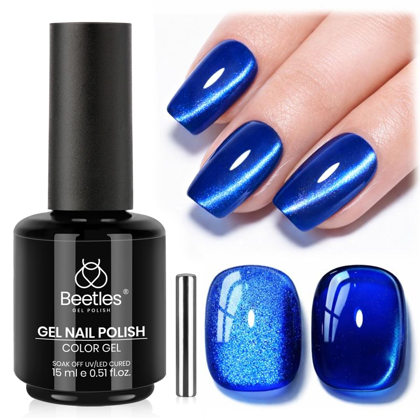beetles Gel Polish Navy Blue Cat Eye Gel Nail Polish - 15ML Glitter Gel Polish Magnetic Shimmer Effect Soak Off UV French Nail Art Design Salon DIY Manicure Gift for Women
