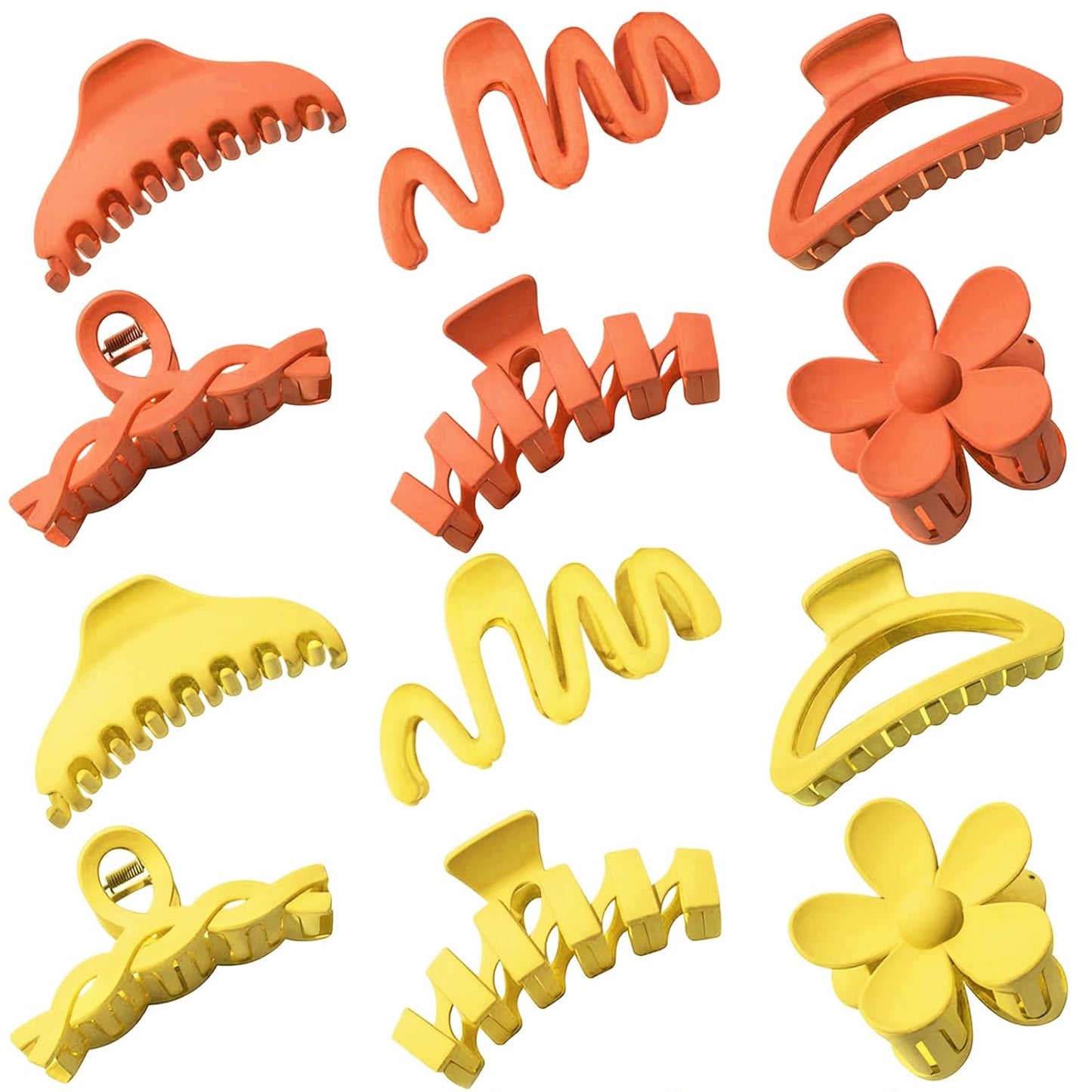 Claw Clips for Women - 12 Pcs Non-Slip Large Jaw Hair Clips | Multi-Shape Black Accessories for Thick & Curly Hair