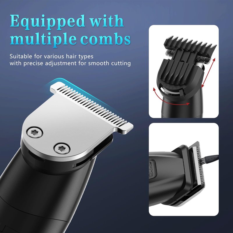 Bomxin Beard Trimmer for Men 6 in 1 Cordless Waterproof Electric Hair Clippers Mustache Body Face Trimmer All in One Grooming Kit with LED Display USB Rechargeable
