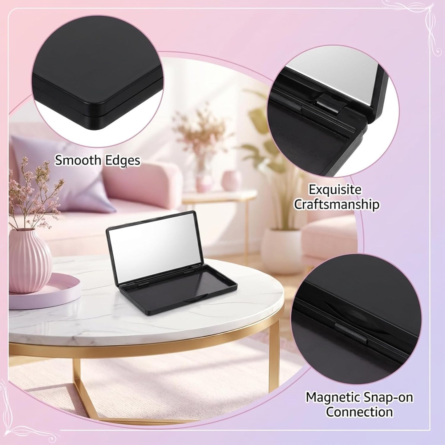 Magnetic Makeup Palette - 2Pcs Empty Eyeshadow & Blush Storage Box with Mirror | DIY Cosmetics (4.69" x 2.48")