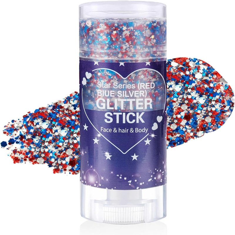 Patriotic Body Glitter Stick - Sparkling Red, White & Blue Face & Hair Makeup for 4th of July Celebrations | Waterproof Gel Kit