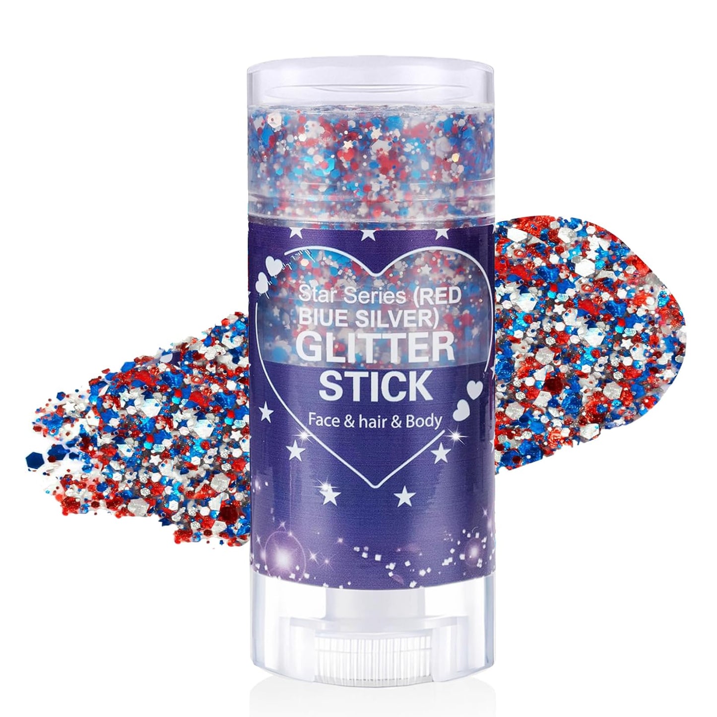 Patriotic Body Glitter Stick,4th of July Outfits and 250th Anniversary Accessories,Sparkling Face Hair Glitter Makeup for Women,Fourth of July Red White Blue Waterproof Hair Glitter,Face Paint Gel Kit
