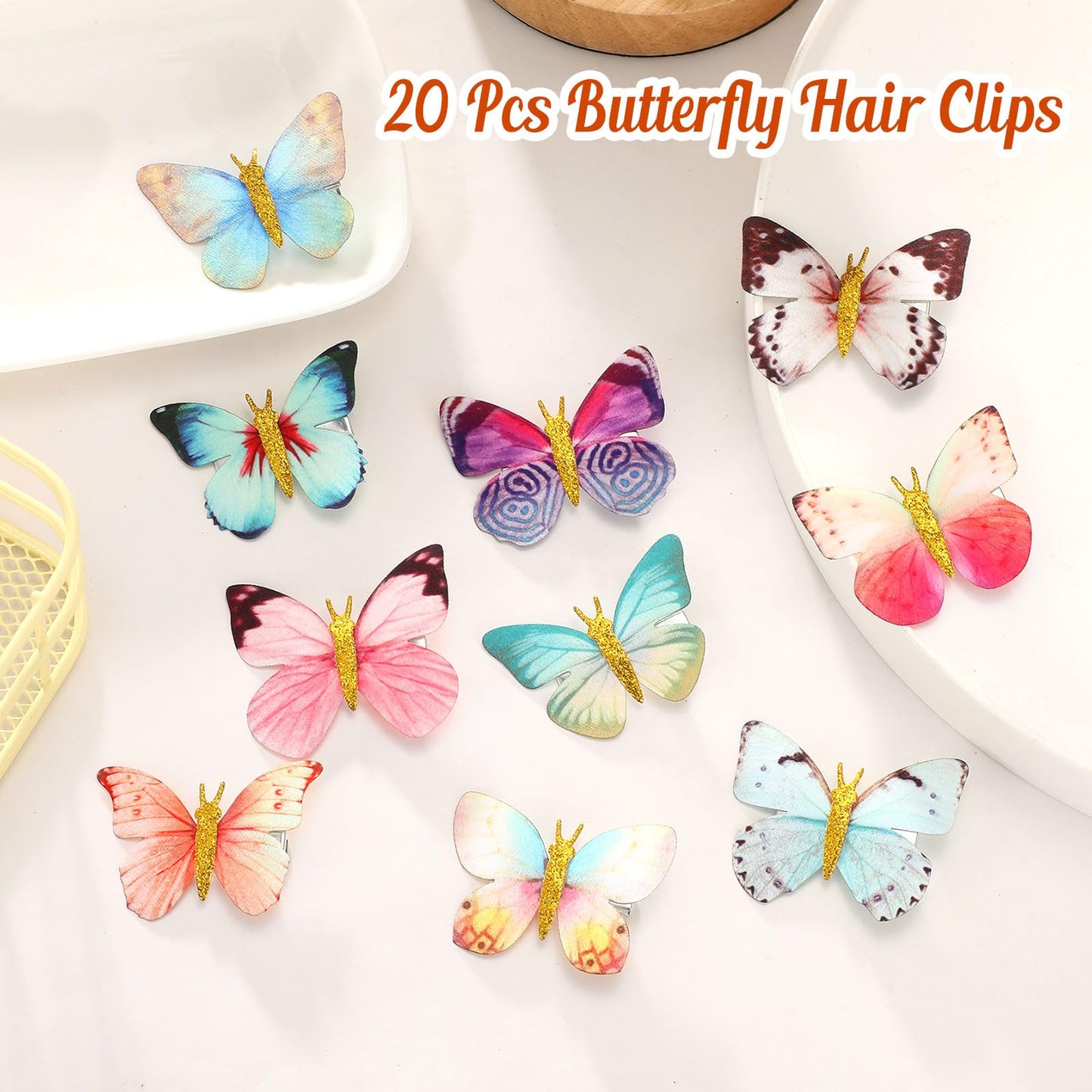 Paderison 20Pcs Butterfly Hair Clips Moving Rainbow Glitter Clip Fairy Accessories Dream Color