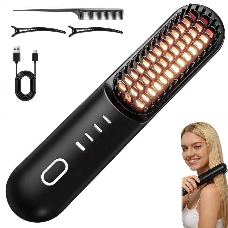 Go Brush Pro - Cordless Hair Straightening Brush for Short Hair | 4 Temperature Settings, MCH Ceramic, Fast Heat, 4000mAh Battery (Black)