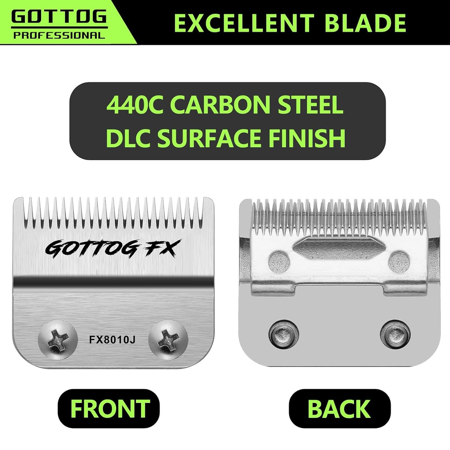 Replacement Blades for BaBylissPRO FX870, FX890, FX825 Clippers - DLC Fade Blade, Silver