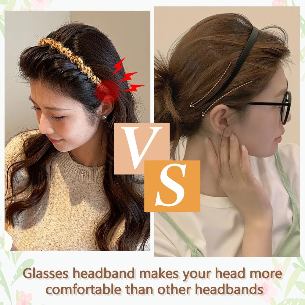 Comfortable Headbands for Women - No Headache Design for Glasses Wearers | Non-Slip Square Sunglasses Bands for Medium Thick Hair