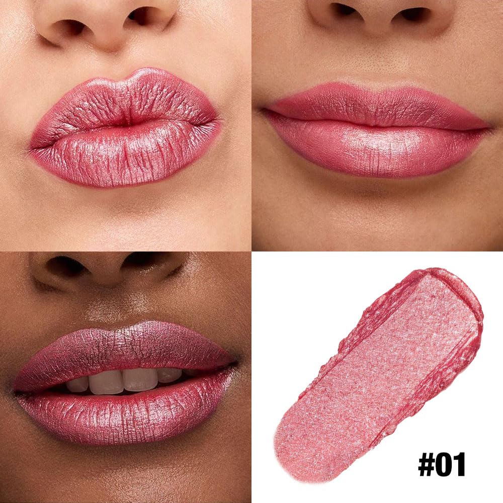 Nude Pink Shimmer Lipstick - Metallic Moisturizing Glow & Plumping Formula | Long-Lasting Waterproof (01#Nude Pink)