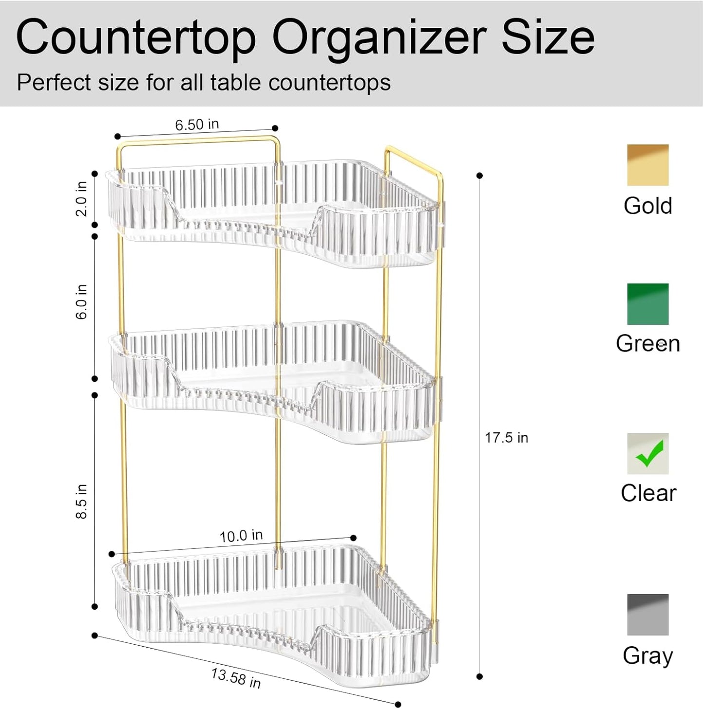 3-Tier Corner Bathroom Organizer - Large Capacity Makeup & Skincare Storage | Clear Vanity Organizer for Women