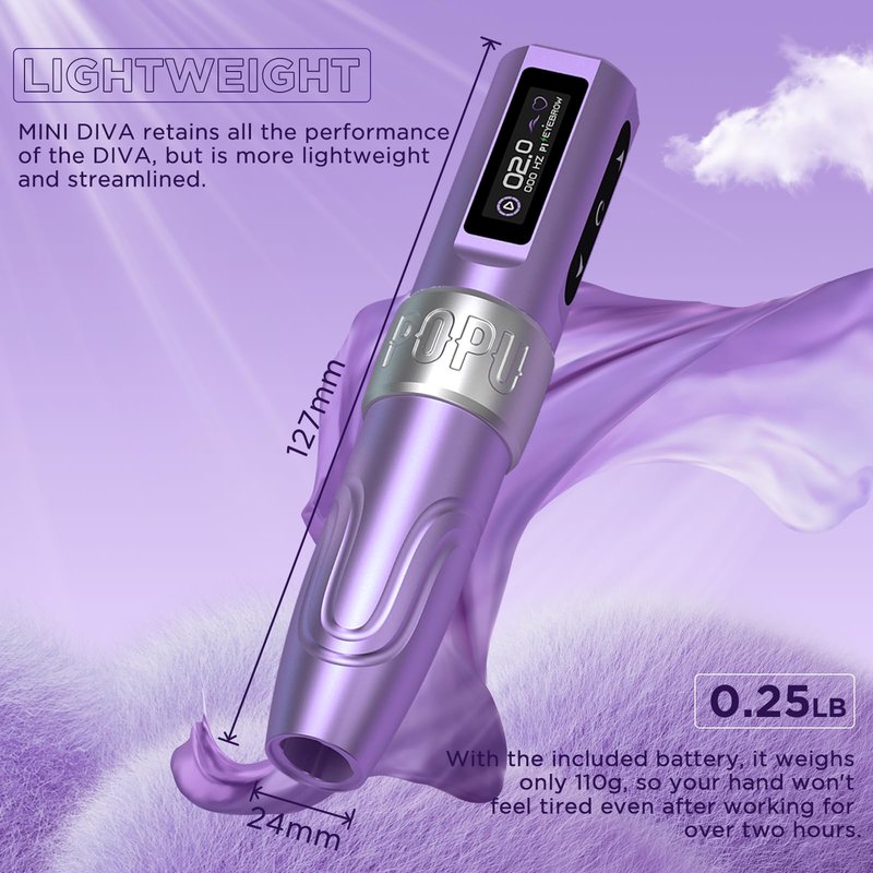 POPUPMU Wireless Tattoo Gun 3.0mm Stroke 2V Start-up PMU Rotary Tattoo Pen with Coreless Motor OLED Display Extra 800mAh Battery for HairStrokes Lips Professional Tattoo Artist Supply Pink(MINI DIVA)