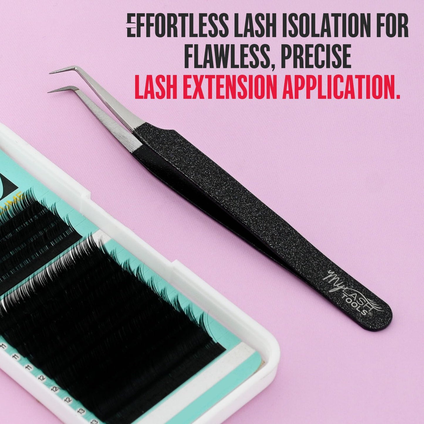 My Lash Tools 90° Volume Fiber Tip Lash Tweezers – 12cm Eyelash Extension Tweezer with Nano Grip Tip, Stainless Steel, Non-Slip Handle (Black)