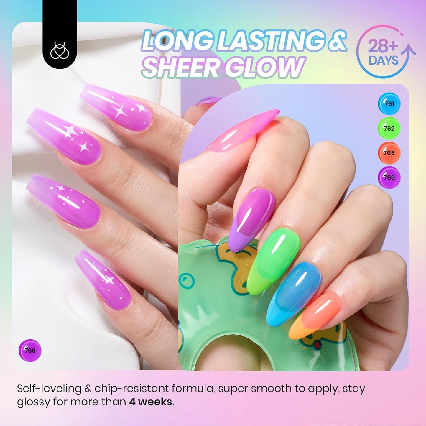 Neon Gel Nail Polish Set - 6 Vibrant Summer Colors | Sheer Translucent Effect for UV French Nail Art