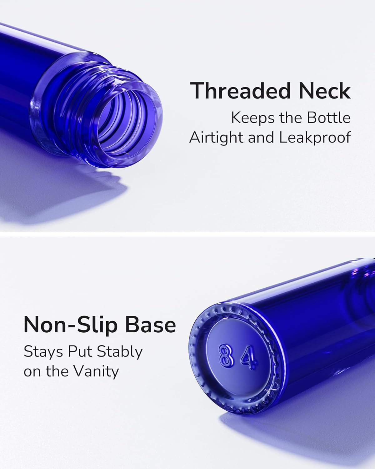 Essential Oil Roller Bottles - 48 Pack 10ml Cobalt Blue Glass with Stainless Steel Roller Balls | Includes 10 Extra Roller Balls & Labels